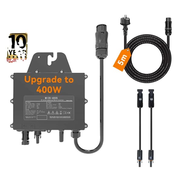 400W Aurinkomikroinvertteri, Huippuvirtaustehokkuus 97,3%, Laaja lämpötila-alue -40℃:sta +65℃:een,AC 230V, 400W Muunnin, DC 22-50V