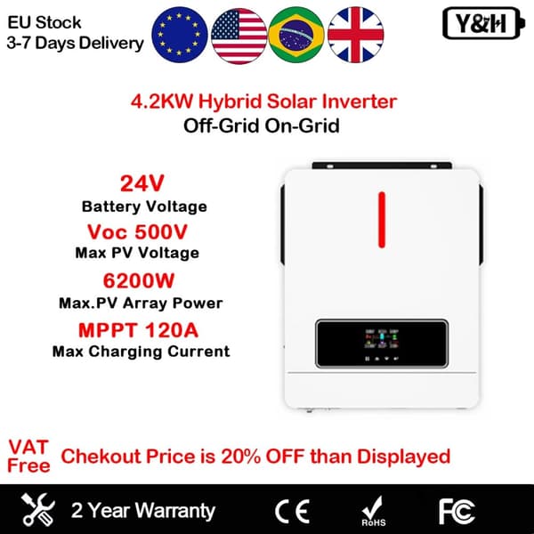 24V Udgang, 6200W Maksimal Effekt, 120A Opladningsstrøm,220-240V, 4200W-24VBAT