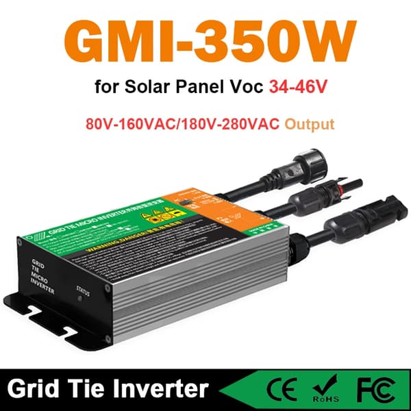 Verkkoon Liitettävä Mikroinvertteri, Syöttöjännite 34-46V, Lähtöjännite 180-280VAC, Yksivaiheinen,180V-280VAC, GMI-350W, 18V-60VDC