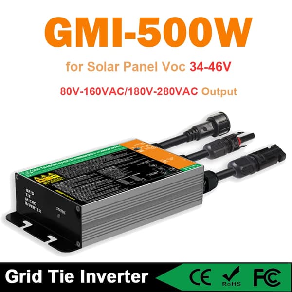 Verkkoon Liitettävä Mikroinvertteri, Syöttöjännite 34-46V, Lähtöjännite 180-280VAC, Yksivaiheinen,180V-280VAC, GMI-500W, 18V-60VDC