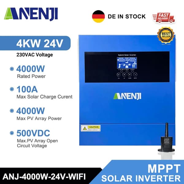 Hybrid Solar Inverter, Nimellisteho, Puhtaan Sinimuotoisen Aallon, 230VAC Syöttöjännite,ANJ-4KW-24V, 24V, 220-240V