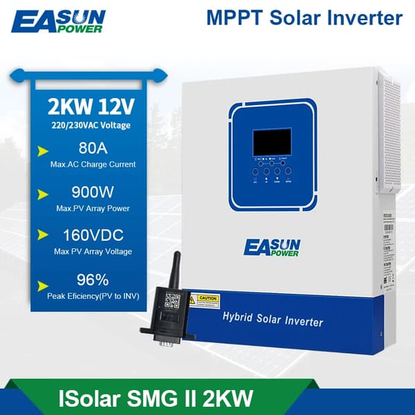 EASUN POWER Hybrid Solar Inverter, 2KW/3.2KW/4KW kapasiteetti, 96% tehokkuus,SMG II 2KW wifi