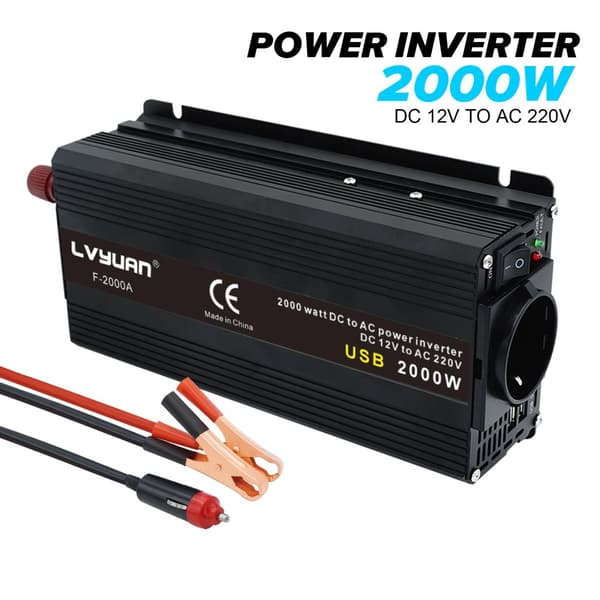 Auton virtamuunnin, 12V:sta 220V/230V:iin lähtö,2000W