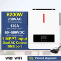 Miniatyrbillede 2 af 2: Dual Output Solcelleinverter, 4200W/6200W Effekt, 120A Maks. Opladningsstrøm,220-240V, 6.2KW BMS med wifi