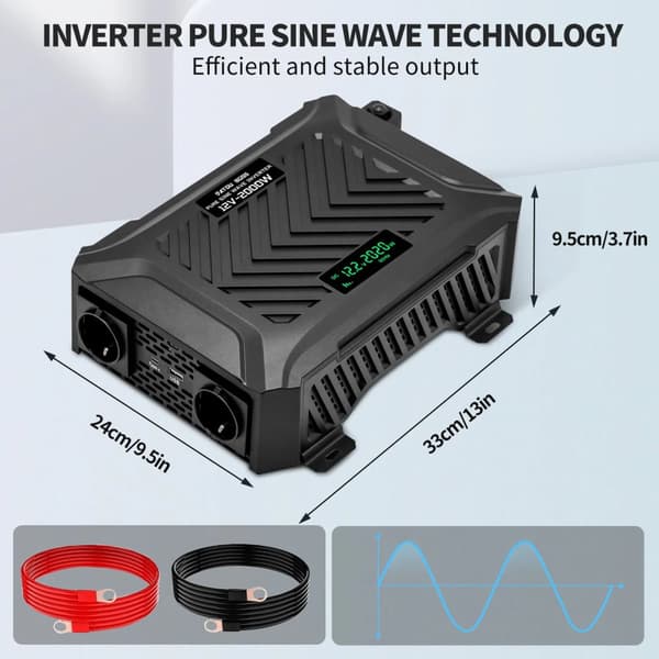 Inverteri, 2000W kuormitusvoima, 4000W huippuvoima, USB-lataus,E2000W-12V