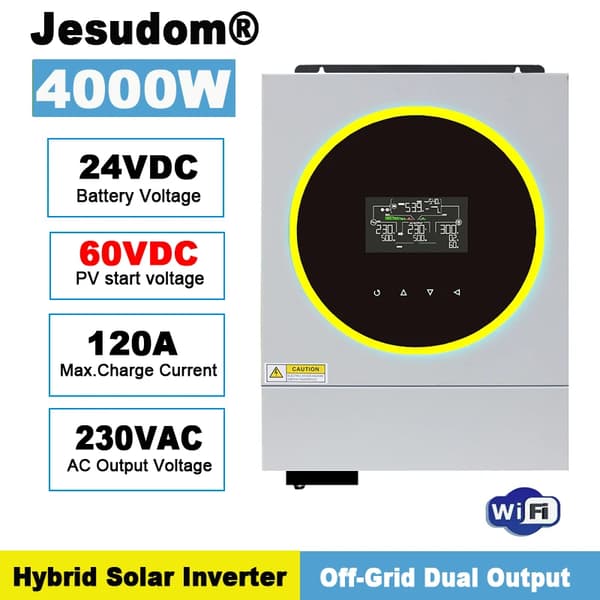 Hybrid Solar Inverter, 4000W Teho, Puhtaan Sinimuotoisen Aallon,4KW 24V BMS WiFi, 220-240V
