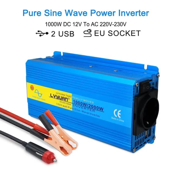 Puhdas sinimuotoinen invertteri, 12V AC 220V:ksi, huipputeho 1000W-2600W,12V 220V 2000W