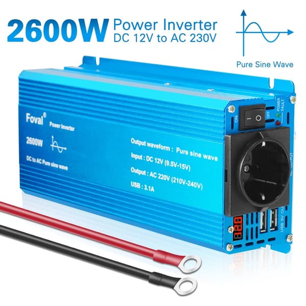 Ren Sinuskurve Inverter, 12V til AC 220V, Spidskraft 1000W-2600W,12V 220V 2600W