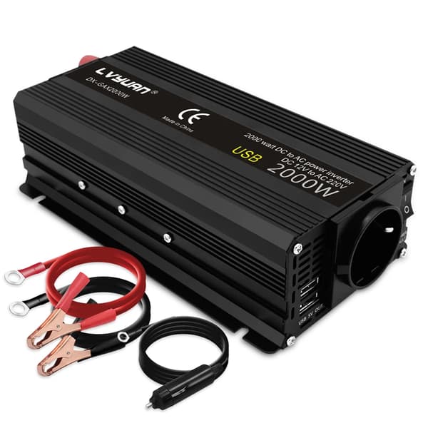 Autoinvertteri 12V 220V, useita teho vaihtoehtoja, kätevä USB-lataus,12 V 220 V 2000W