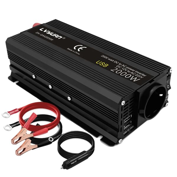 Autoinvertteri 12V 220V, useita teho vaihtoehtoja, kätevä USB-lataus,12 V 220 V 2000W