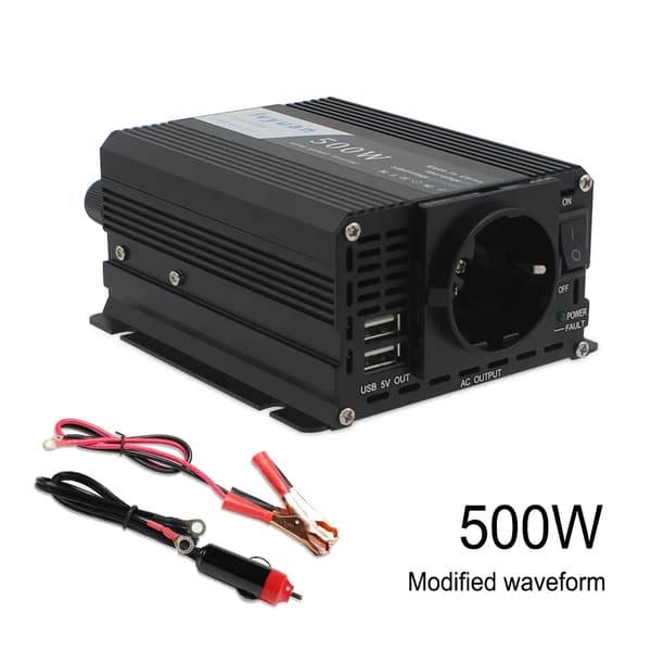 Bilomformer 12V 220V, Flere Strømudgangsmuligheder, Praktisk USB-opladning,12V 220V 500W
