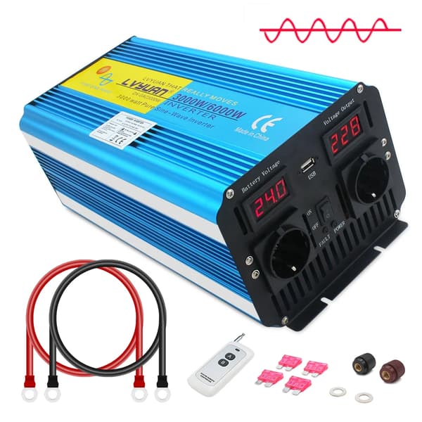 6kW Tehoinvertteri, 3000W Jatkuva Teho, Puhtaan Sinusaaltoinen Ulostulo,24 V 220 V EU, taajuus 50Hz