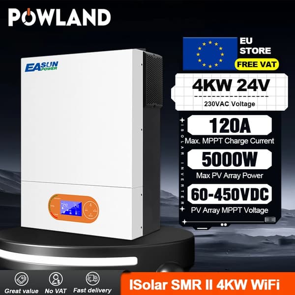 Hybrid Solar Inverter, 24V 120A MPPT, Puhtaan Sinimuotoisen Aallon Ulostulo,SMR-II-4KW-Wifi