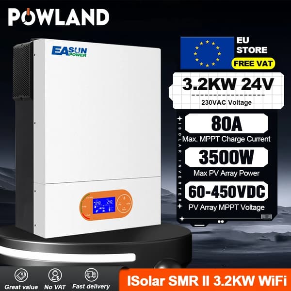 Hybrid Solar Inverter, 24V 120A MPPT, Puhtaan Sinimuotoisen Aallon Ulostulo,SMR-II-3.2KW-Wifi