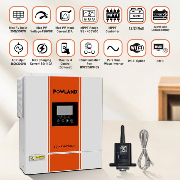 Powland 4KW Hybrid Aurinkosäädin, Sisäänrakennettu 100A MPPT, Puhtaan Sinimuotoisen Aallon Ulostulo,220-240V, SMG-II-4K-24V