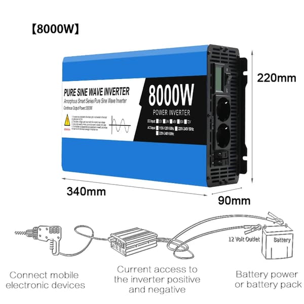 EASUN Tehoinvertteri, 8000W Huipputeho, Puhtaan Sinimuotoisen Aallon Ulostulo,12V 8000W
