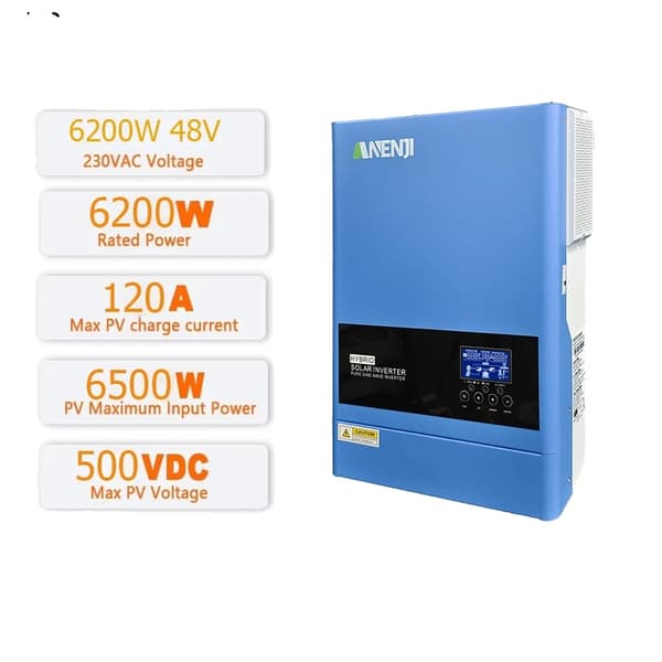 Hybrid Solar Inverter, 6200W Teho, 120A Maksimivirta,ANJ-6200W-48V