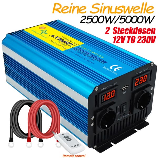 Ren Sinuskurve Inverter, 2500W Kontinuerlig Effekt, 5000W Spidseffekt,5000W-12v-220v