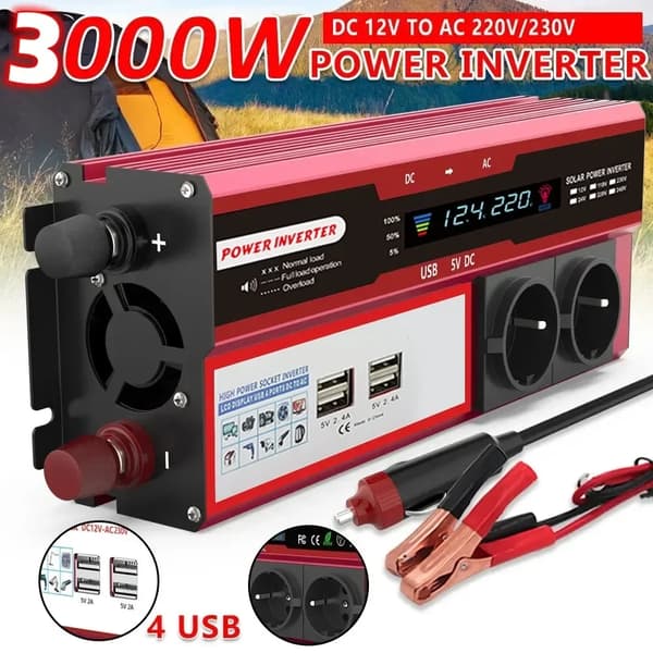 Strømomformer, 4000W/3000W effektudgang, 4 USB-porte,3000W