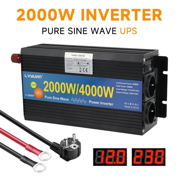 UPS Inverter, 2000W kontinuerlig effekt, ren sinusvåg utgång,12V220V EU