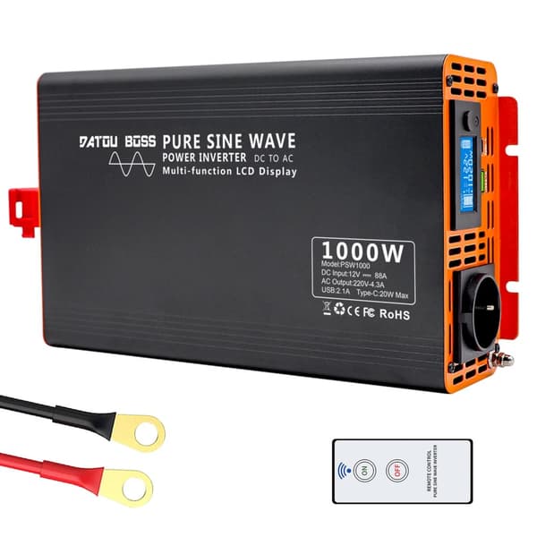 Puhdas sinimuotoinen invertteri, 1000W jatkuva teho, LCD-näyttö,DC12V - AC220V 50Hz