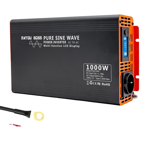 Puhdas sinimuotoinen invertteri, 1000W jatkuva teho, LCD-näyttö,DC12V - AC220V 50Hz