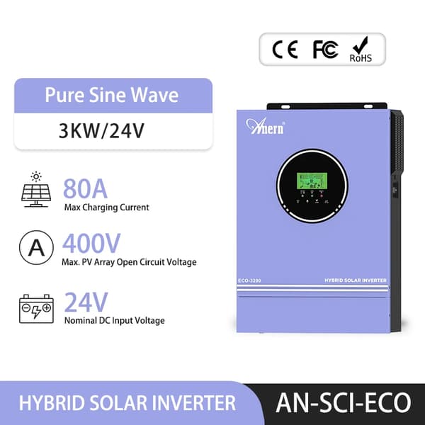 Hybrid sol inverter, 1000W 12V, 3000W 24V,220-240V, 3000W 24V INGEN WIFI