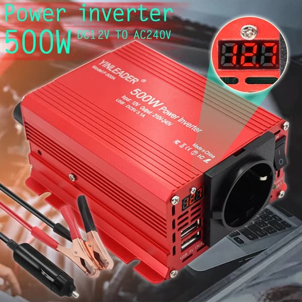 500W Tehoinvertteri, 12V:sta 220V:iin Muunnos, USB-lähtö,12V220V 500W EU