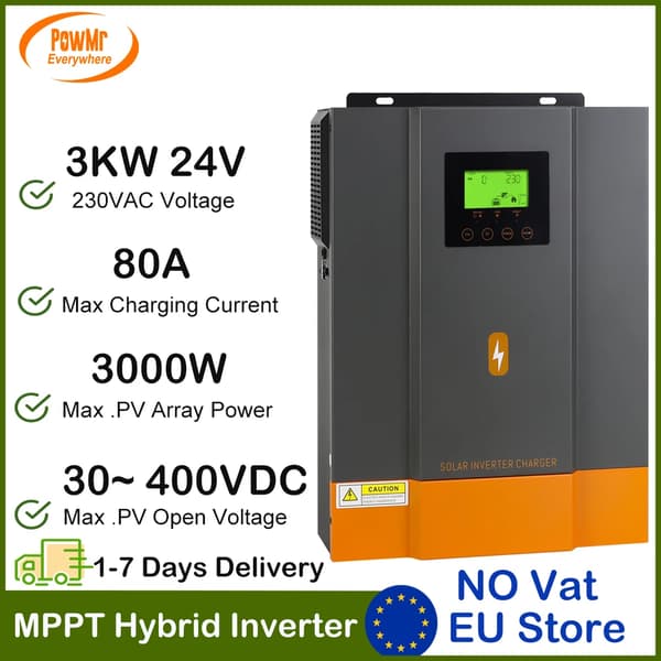 Hybrid Solar Inverter, 3000W Teho, 80A Latausvirta,POW-3KW