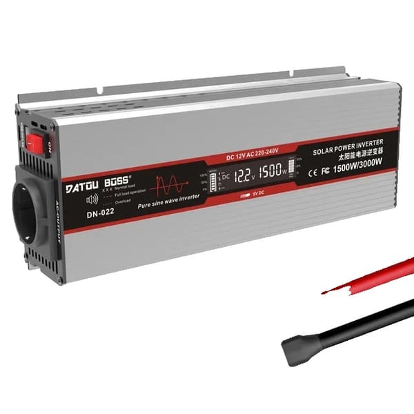 DATOUBOSS Puhdas Sinimuotoinen Invertteri, 1500W Teho, 90% Muunnos Tehokkuus,Harmaa 12V 1500W