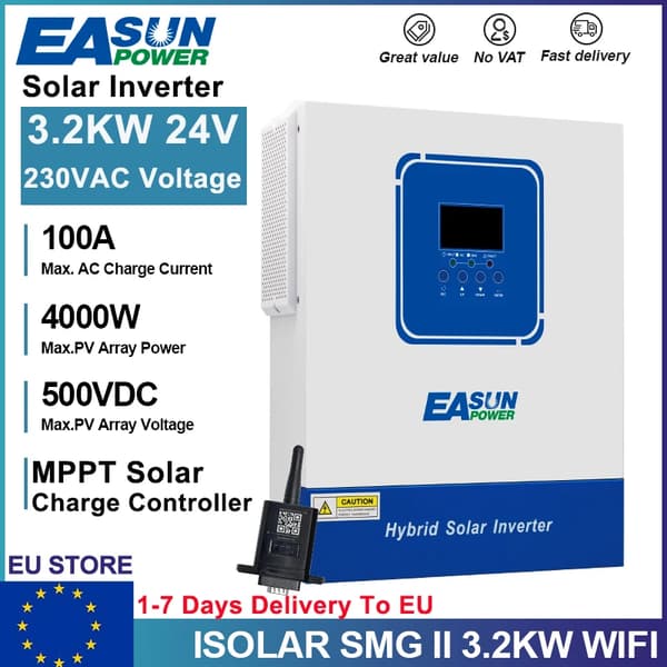Hybrid sol inverter, 3,2KW til 6,2KW kapacitet, MPPT solcelle laderegulator,SMG-II-3.2KW-24V-WIFI