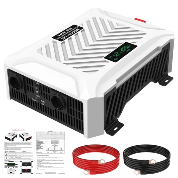 DATOUBOSS Inverter, 3000W / 6000W Effektkapacitet, Dubbel EU-uttag,DT-PSW-E3000W-12V