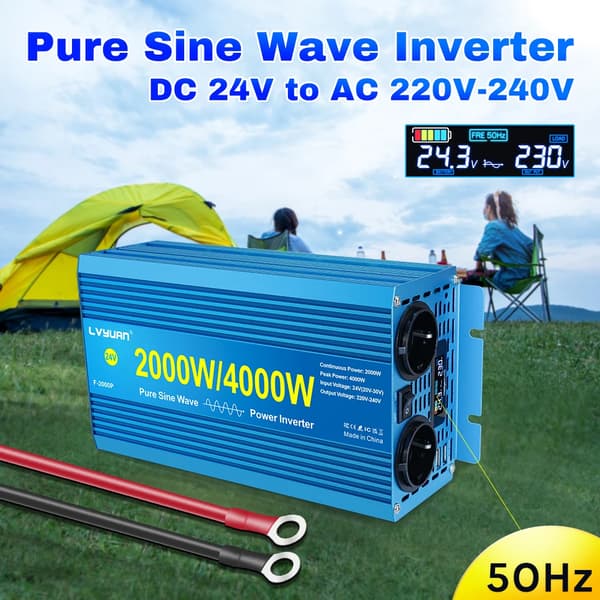Ren sinusvågsomvandlare, 4000W toppkraft, USB-utgång 5V-2A,P4000W-24V-220V