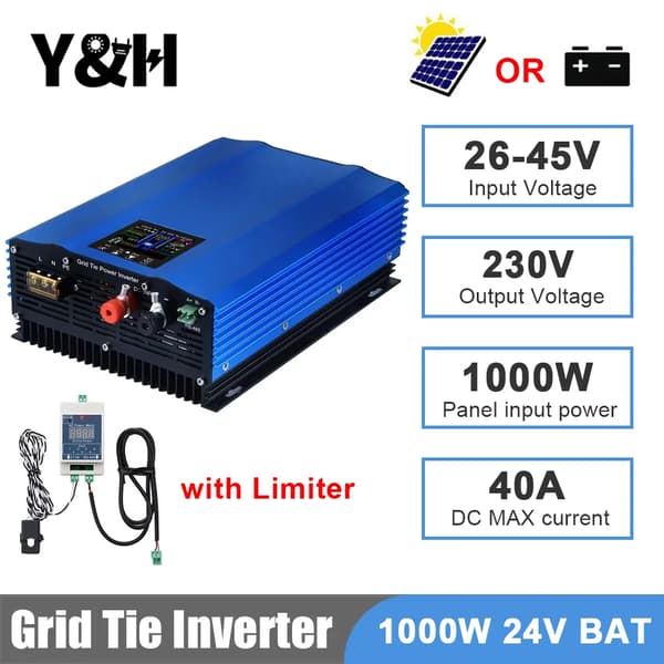 Verkkoon Liitettävä Invertteri, 1000W Teho, 40A DC Maksimi Virta,1000W 24V AKKU