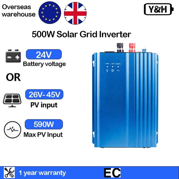 Solcelleinverter, 500W effektudgang, høj effektivitet MPPT,500W-24V, 220V