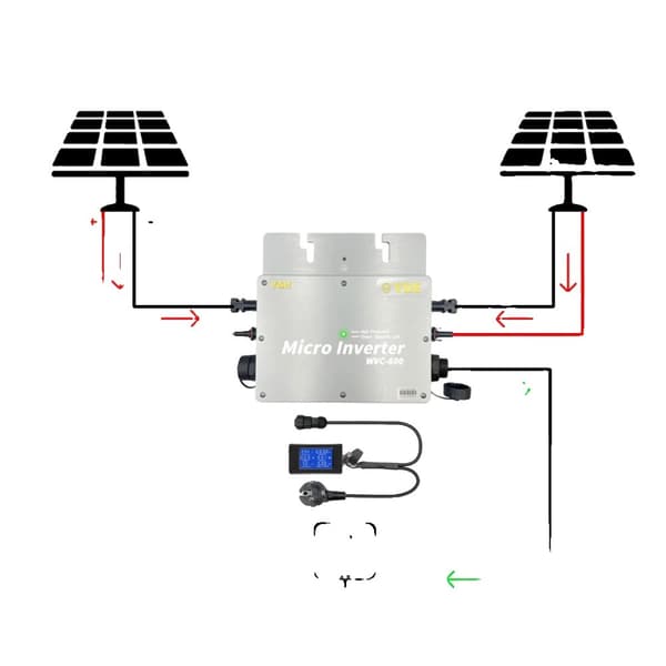 Solcelle Nettilsluttet Mikroinverter, Vandtæt IP65, Effektiv MPPT-funktion,600W-Med LCD, 22-50V, 220V