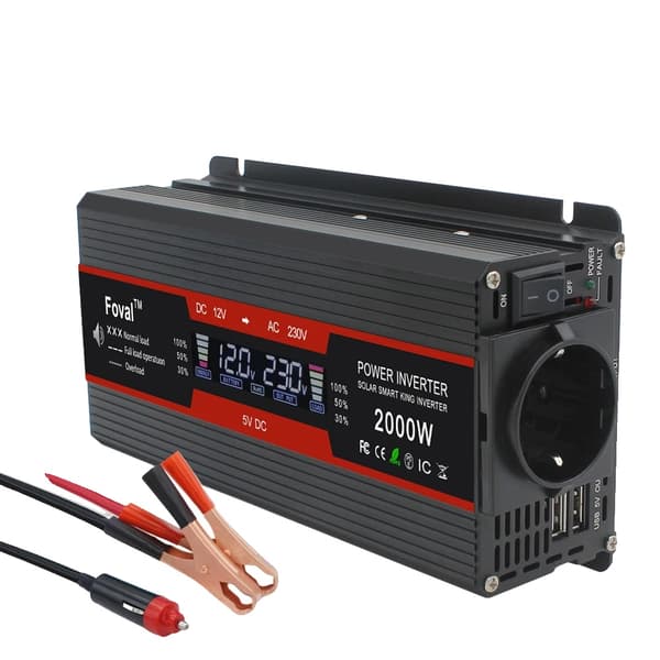 Auton virtamuunnin, 12V:sta 220V/230V:iin lähtö,2000W LCD