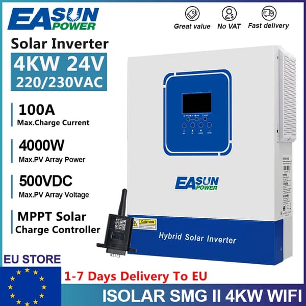 Hybrid Solar Inverter, 3.2KW - 6.2KW kapasiteetti, MPPT aurinkolatausohjain,SMG-II-4KW-24V-WIFI