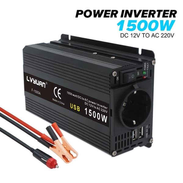 Auton virtamuunnin, 12V:sta 220V/230V:iin lähtö,1500W