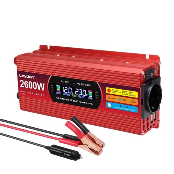 Virta-invertteri, 1500W/2000W/2600W huipputeho, tehokas DC-AC-muunnos,2600W huippu punainen