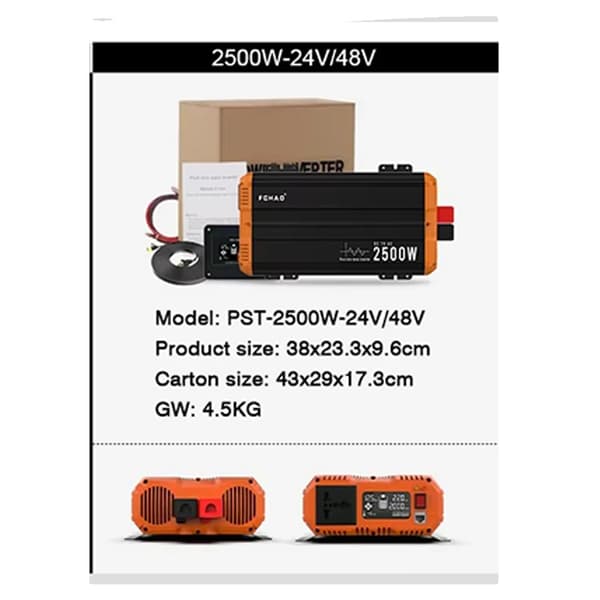 Puhdas sinimuotoinen invertteri, nimellisteho, syöttöjännite 24V, lähtötaajuus 50Hz,2500W-24V