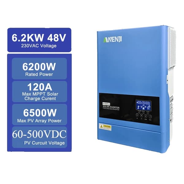 Hybrid Solar Inverter, 6200W Teho, 120A Latausvirta,220-240V, 48V