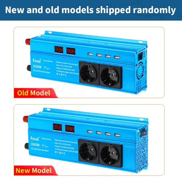 3000W Ren Sinusvågsomvandlare, 1500W Kontinuerlig Effekt, 4 USB-portar,EU 50Hz
