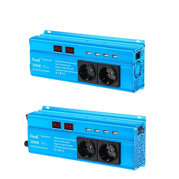 3000W Ren Sinusvågsomvandlare, 1500W Kontinuerlig Effekt, 4 USB-portar,EU 50Hz