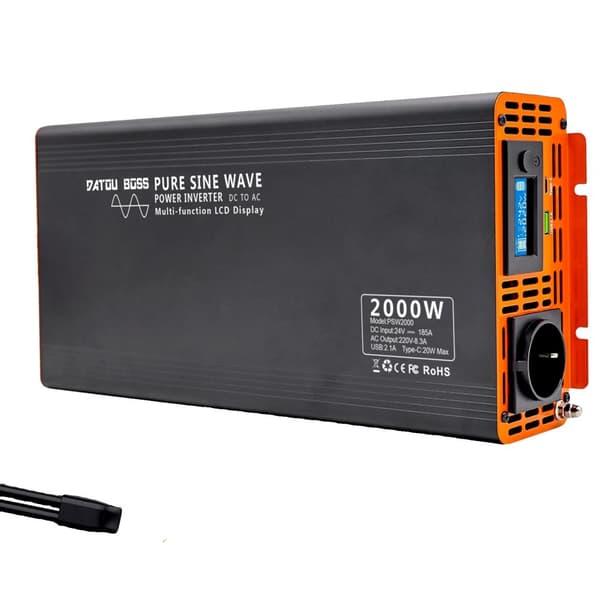 Ren Sinuskurve Inverter, 2000W Kontinuerlig Effekt, LCD Skærm,PSW-2000W, AC220V 50Hz, DC12V