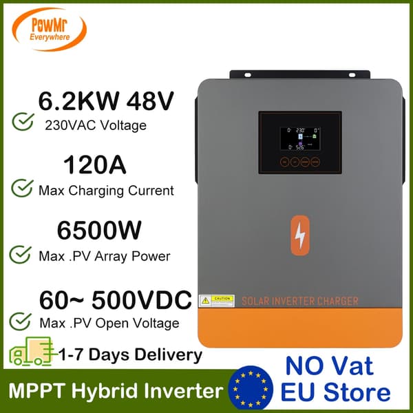 Hybrid sol inverter, 6,2 kW effektutgång, 120 A laddningsström,POW-6,2KW
