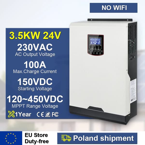 Aurinkohybridimuunnin, 3,5 kW teho, 100 A latausvirta,220-240V, 3.5 kW ei wifiä