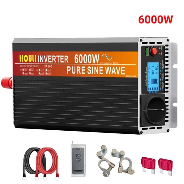 Puhdas sinimuotoinen invertteri, 3000W jatkuva teho, 6000W huipputehokkuus,6000W, 12V, 220-230V