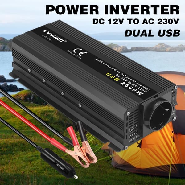 Kannettava virtamuunnin, muokattu sinimuotoaalto, USB-latausmahdollisuus,M2600W-12V-220V