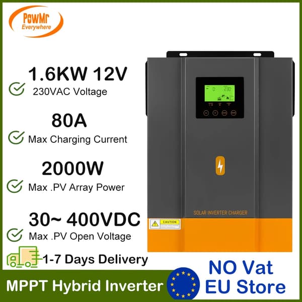 Hybrid sol inverter, 1,6KW/3KW effektvurdering, 80A maks. ladestøm,POW-1,6KW